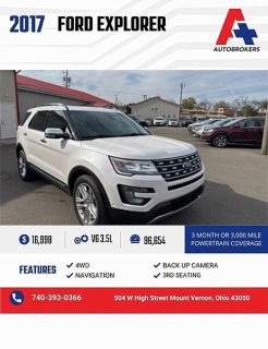 Used 2017 Ford Explorer 4d SUV 4WD Limited at A+ Autobrokers near Mt. Vernon, OH