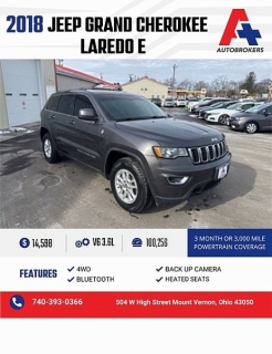 Used 2018 Jeep Grand Cherokee 4d SUV 4WD Laredo at A+ Autobrokers near Mt. Vernon, OH