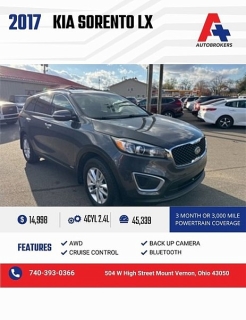 Used 2017 Kia Sorento 4d SUV AWD LX at A+ Autobrokers near Mt. Vernon, OH