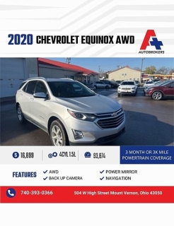 Used 2020 Chevrolet Equinox 4d SUV AWD Premier w/1LZ at A+ Autobrokers near Mt. Vernon, OH