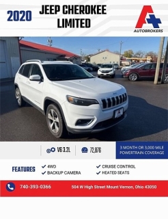 Used 2020 Jeep Cherokee 4d SUV 4WD Limited 3.2L at A+ Autobrokers near Mt. Vernon, OH