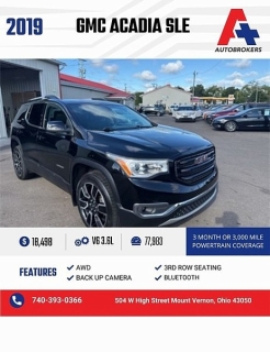 Used 2019 GMC Acadia 4d SUV AWD SLE-2 V6 at A+ Autobrokers near Mt. Vernon, OH