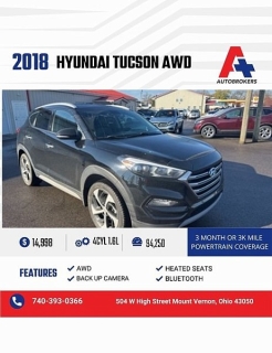 Used 2018 Hyundai Tucson 4d SUV AWD Limited at A+ Autobrokers near Mt. Vernon, OH